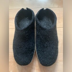 Glerups Dark Grey Wool Slippers - Leather Sole